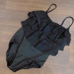 Robby Len Black Lace One Piece Bathing Swimsuit Size 16